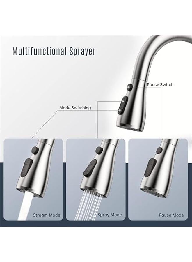 HOOKOR Durku Kitchen Faucets, Brushed Nickel Kitchen Faucet with Pull Down Sprayer, High Arc Single Handle Stainless Steel Sink Faucets 1 or 3 Hole, Kitchen Sink Faucets for Farmhouse Camper Laundry Rv Bar - Image 3