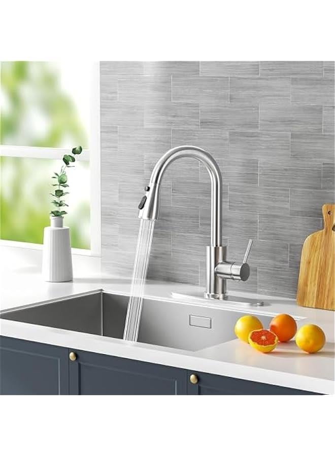 HOOKOR Durku Kitchen Faucets, Brushed Nickel Kitchen Faucet with Pull Down Sprayer, High Arc Single Handle Stainless Steel Sink Faucets 1 or 3 Hole, Kitchen Sink Faucets for Farmhouse Camper Laundry Rv Bar - Image 5