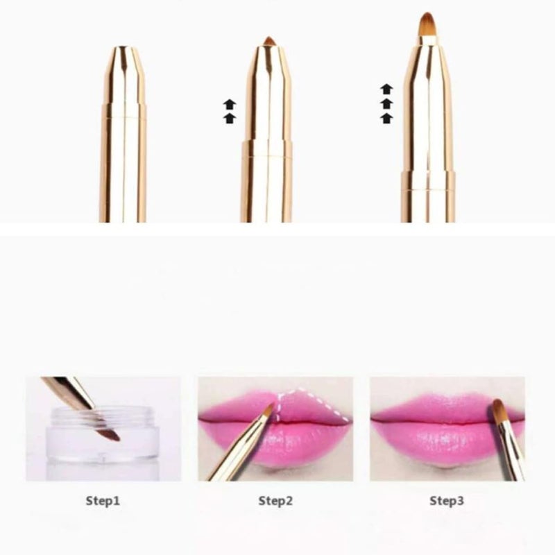 Retractable Double-ended Lip Brush for Women Portable Compact Cosmetic Tool with Fine Dense Bristles Precise Concealer and Lipstick Applicator Golden Makeup Brush for Daily Use - Image 2
