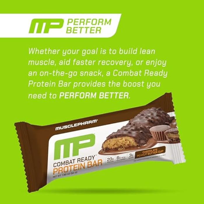 MusclePharm Combat Ready Chocolate Peanut Butter Cup, High Protein Bars, Combat Cravings, Fuel Performance & Meet Energy Demands, 20g Protein from Whey Protein, 5g Fiber, Gluten Free, 4 Bars - Image 4