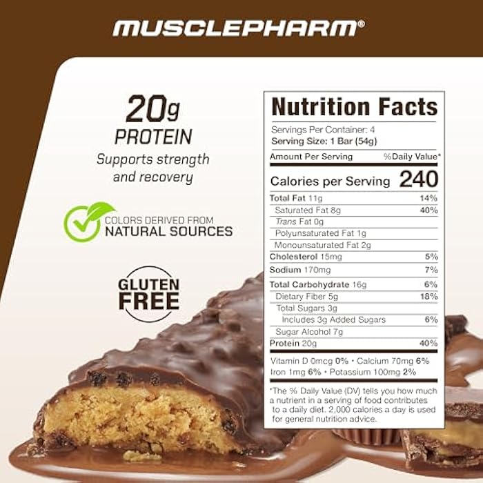 MusclePharm Combat Ready Chocolate Peanut Butter Cup, High Protein Bars, Combat Cravings, Fuel Performance & Meet Energy Demands, 20g Protein from Whey Protein, 5g Fiber, Gluten Free, 4 Bars - Image 2