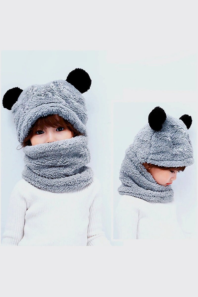 Bundera Panda Children's Hooded Plush Beanie Scarf Welsoft Neck Collar Windproof Ear Hat - Image 1