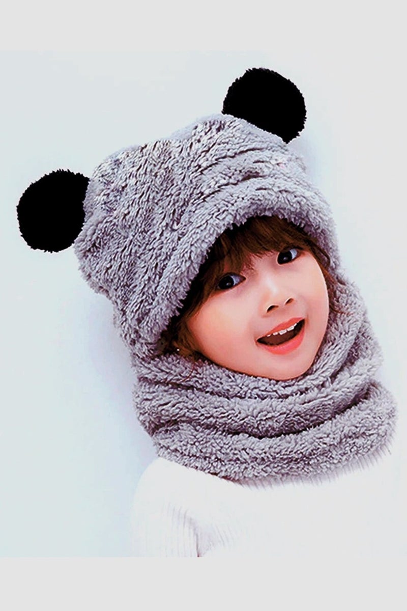 Bundera Panda Children's Hooded Plush Beanie Scarf Welsoft Neck Collar Windproof Ear Hat - Image 2