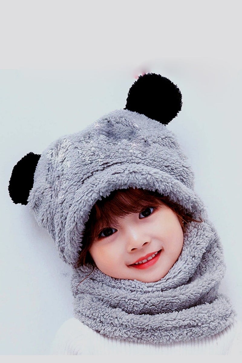 Bundera Panda Children's Hooded Plush Beanie Scarf Welsoft Neck Collar Windproof Ear Hat - Image 3