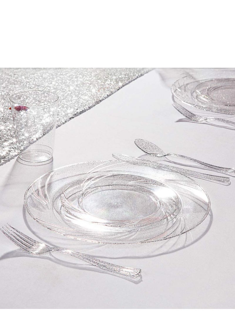 KASTWAVE Plastic Cups, 50 Count 10 oz Silver Glitter Clear Plastic Cups Tumblers, Hard Plastic Disposable Cups For Wedding Glasses Plastic Party Cups, Clear Plastic Cups Tumblers, Wedding, Party Cups  - Image 4