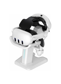PROMASS For Meta Quest 3 Headset Charging Dock, VR Display Stand Accessories Compatible with Meta Quest 3 VR Headset and Touch Controllers, Station Holder Base with LED Light, White  - Image 1