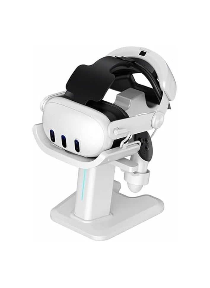 PROMASS - For Meta Quest 3 Headset Charging Dock, VR Display Stand Accessories Compatible with Meta Quest 3 VR Headset and Touch Controllers, Station Holder Base with LED Light, White - Image 1