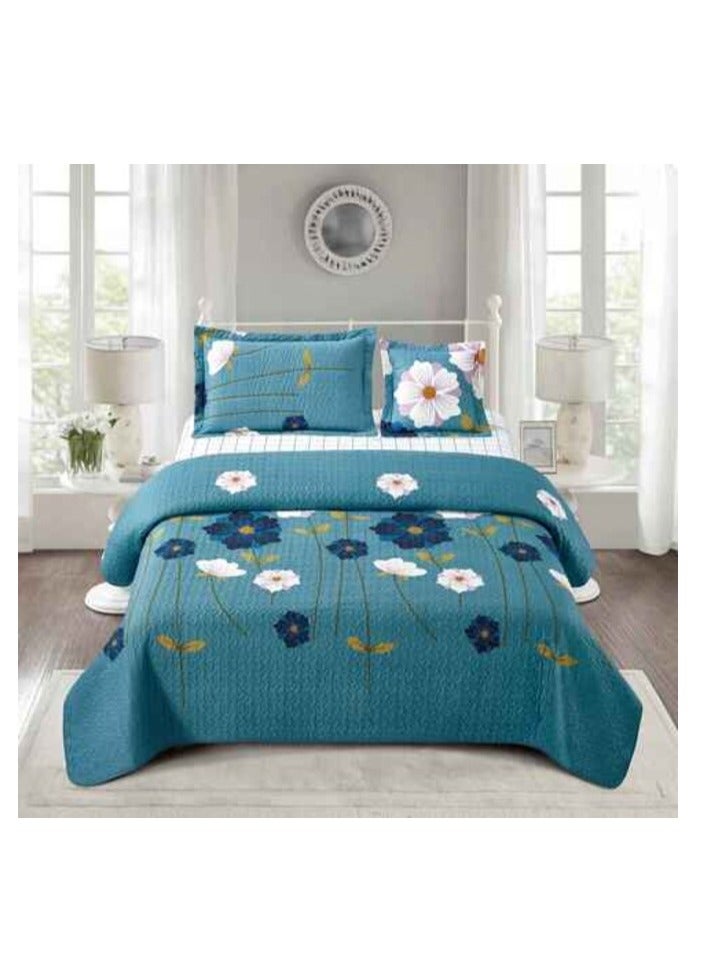 بروماس طقم لحاف/لحاف/مفرش سرير مطبوع 4 قطع مقاس مفرد (لحاف + ملاءة جاهزة + 1 كيس وسادة صغير + 1 كيس وسادة كبير) Cloud Burst