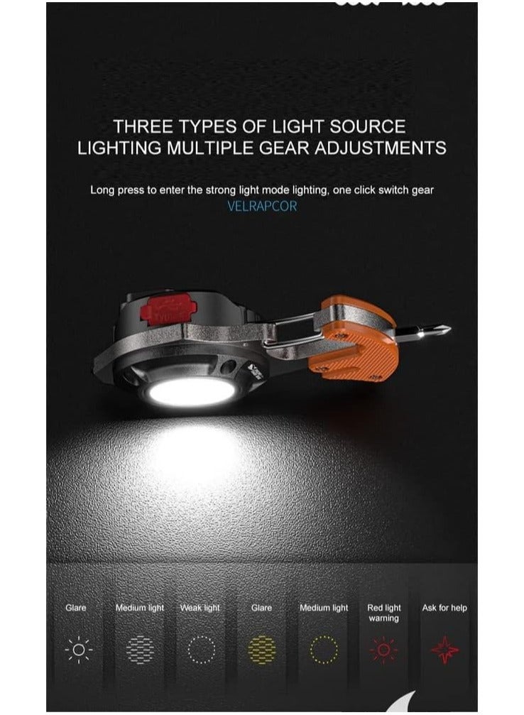 COB LED Multifunctional Keychain Flashlight - 800 Lumens Super Bright Torch - Type-C Rechargeable Emergency Light with Screwdriver, Whistle & Bottle Opener - Image 5