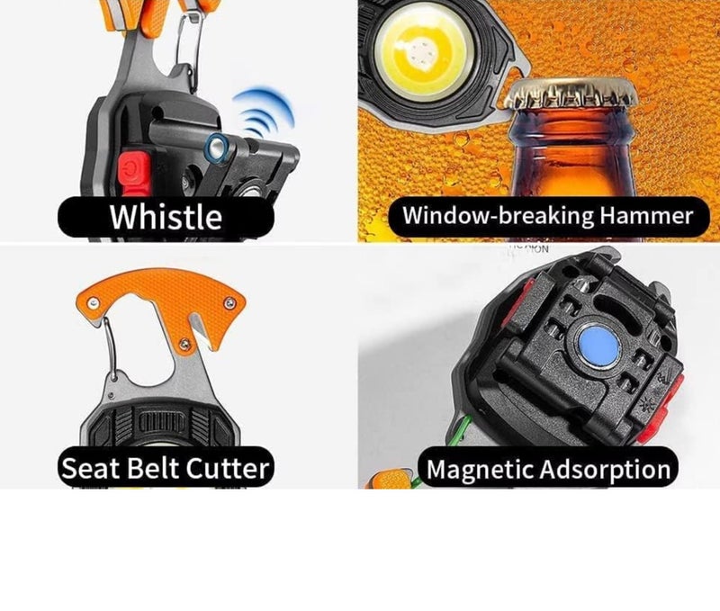 COB LED Multifunctional Keychain Flashlight - 800 Lumens Super Bright Torch - Type-C Rechargeable Emergency Light with Screwdriver, Whistle & Bottle Opener - Image 3