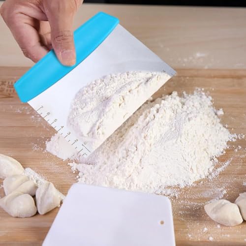 Oicia Bench Cutter Scraper - Stainless Steel Dough Pastry Scraper with Non-Slip Grip for Kitchen Baking, Reusable Cooking Cutting Tools Bench Scraper with Measuring Scale..(Pack of 1Blue) - Image 5
