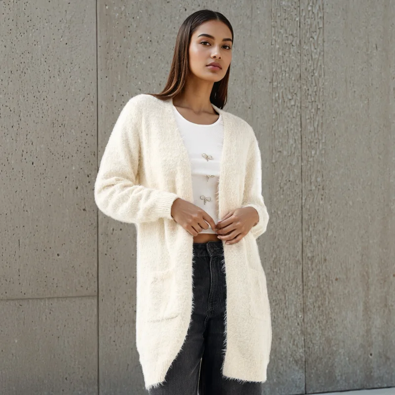 2Xtremz 2Xtremz Textured Lurex Longline Cardigan