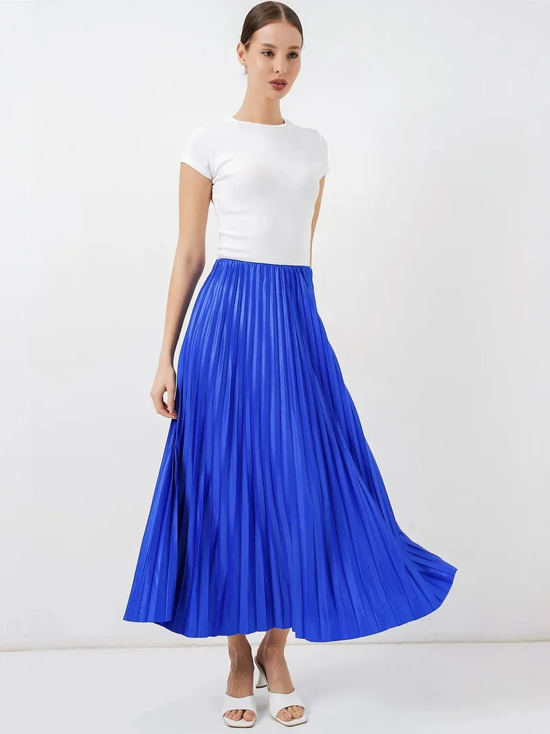 Big Dart Moroccan Blue BDART High Waist Pleated Maxi Skirt for Women | Best Price UAE