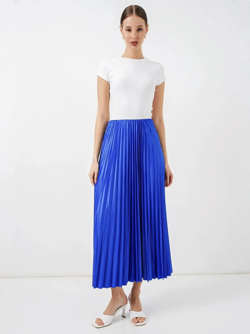 Big Dart Moroccan Blue BDART High Waist Pleated Maxi Skirt for Women | Best Price UAE