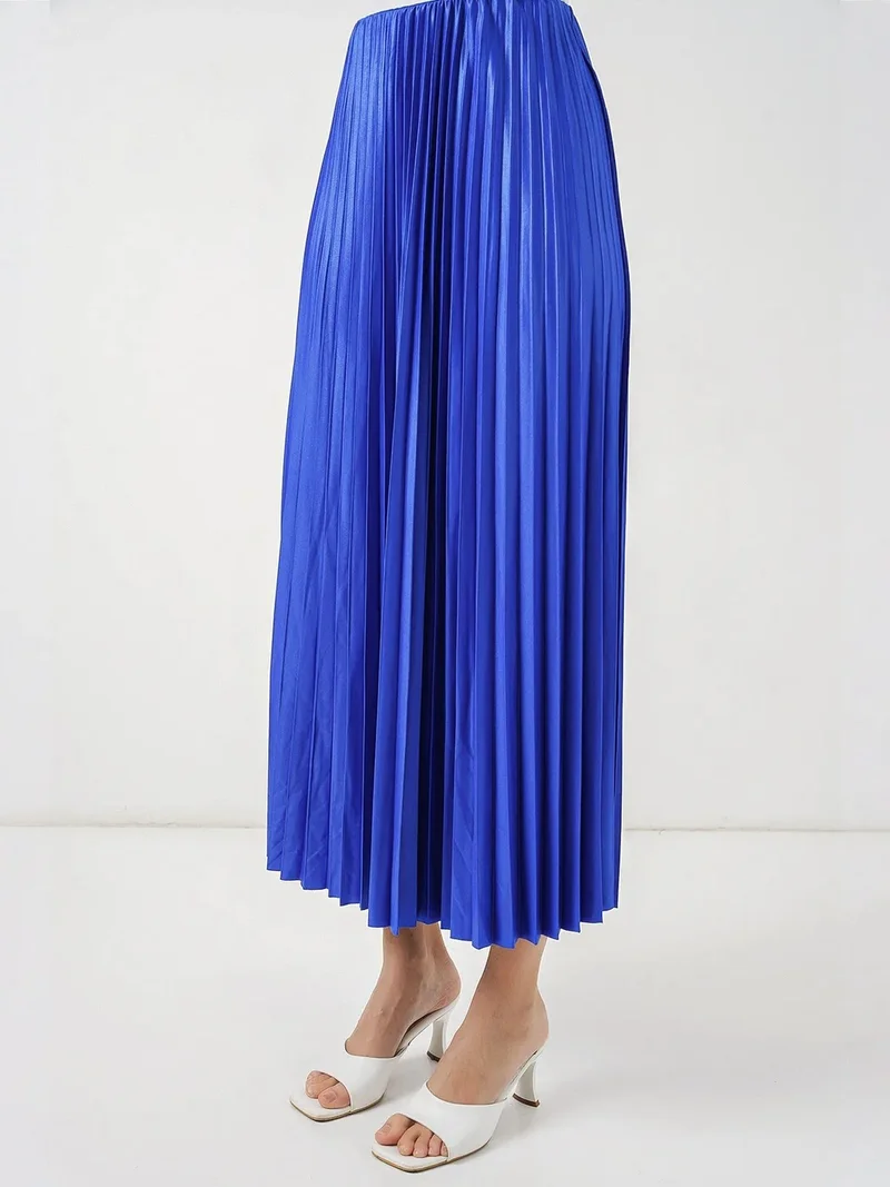 Big Dart Moroccan Blue BDART High Waist Pleated Maxi Skirt for Women | Best Price UAE