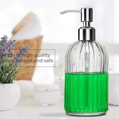 Luximal Glass Soap Dispenser, Kitchen Soap Dispenser with Rust Proof Plastic Pump, Bathroom Soap Dispenser for Hand Soap, Soap, Lotion (19 x 7 Cm, 400 ML) (1) - Image 2