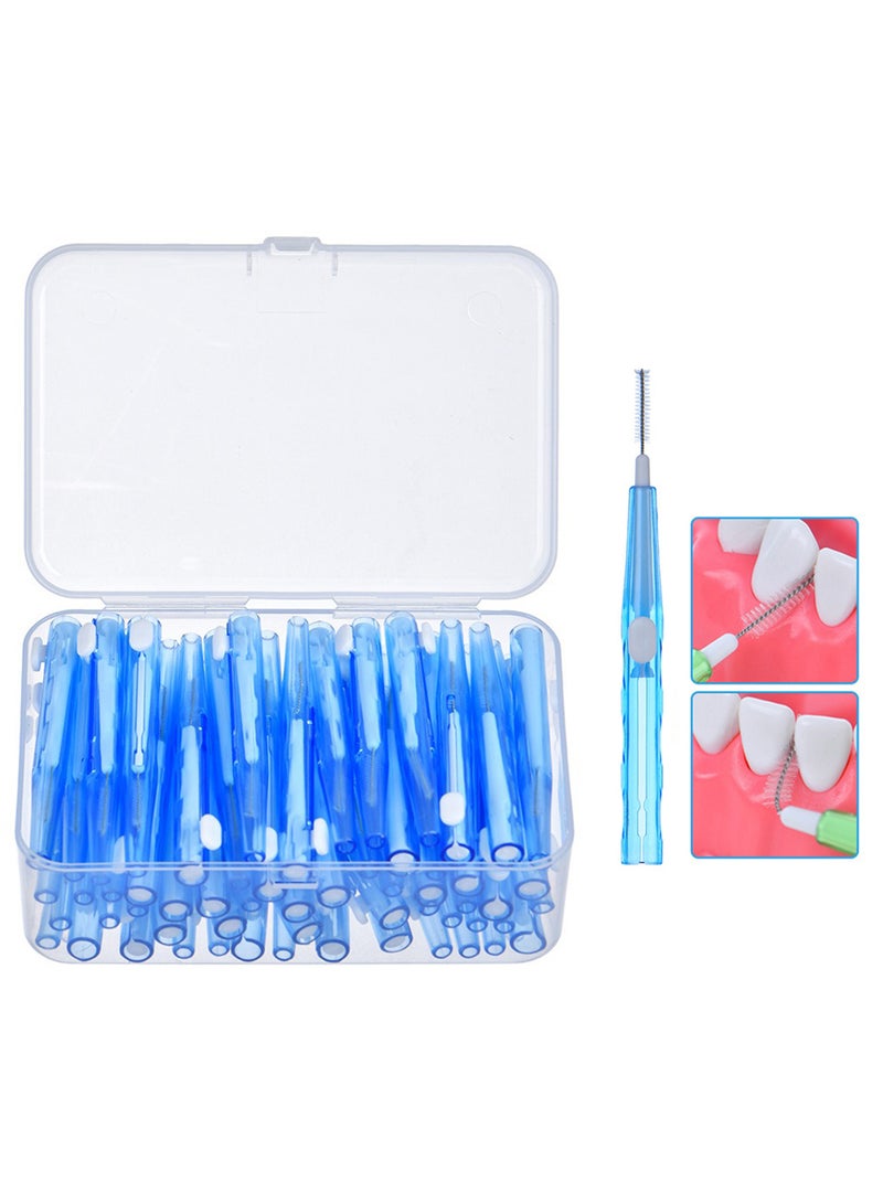Push-Pull Interdental Brush, I-Shaped Interdental Tooth Flossing for Oral Health, Easy-to-Use Dental Brushes (0.7mm) Blue, 60 PCS - Image 1