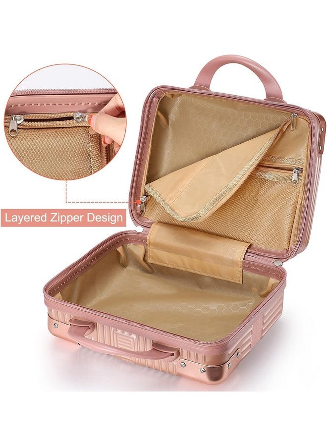 SUNBEET Makeup Case Suitcase, Mini Bag, Mini Hard Shell Travel Luggage, Women Portable Water Proof Carrying Suitcase, Organizer Bag, Small Hard Shell Cosmetic Lugge Bag, Water Proof (B-Rose&Gold) - Image 3