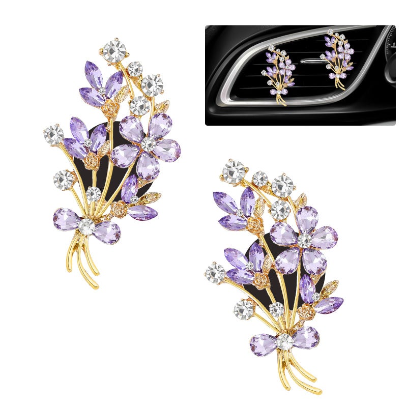 ORIESSE 2pcs Flower Car Vent Clips Car Air Freshener Bouquets Flower Purple Car Accessories for Women Rhinestone Flower Air Vent Clips Car DecorSparkling Refillable Car Diffuser - Image 3
