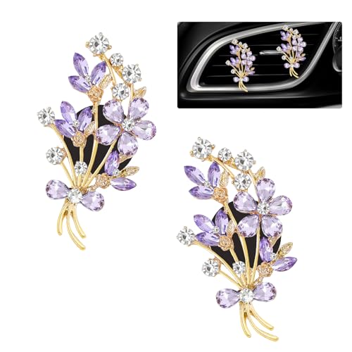 ORIESSE 2pcs Flower Car Vent Clips Car Air Freshener Bouquets Flower Purple Car Accessories for Women Rhinestone Flower Air Vent Clips Car DecorSparkling Refillable Car Diffuser - Image 1