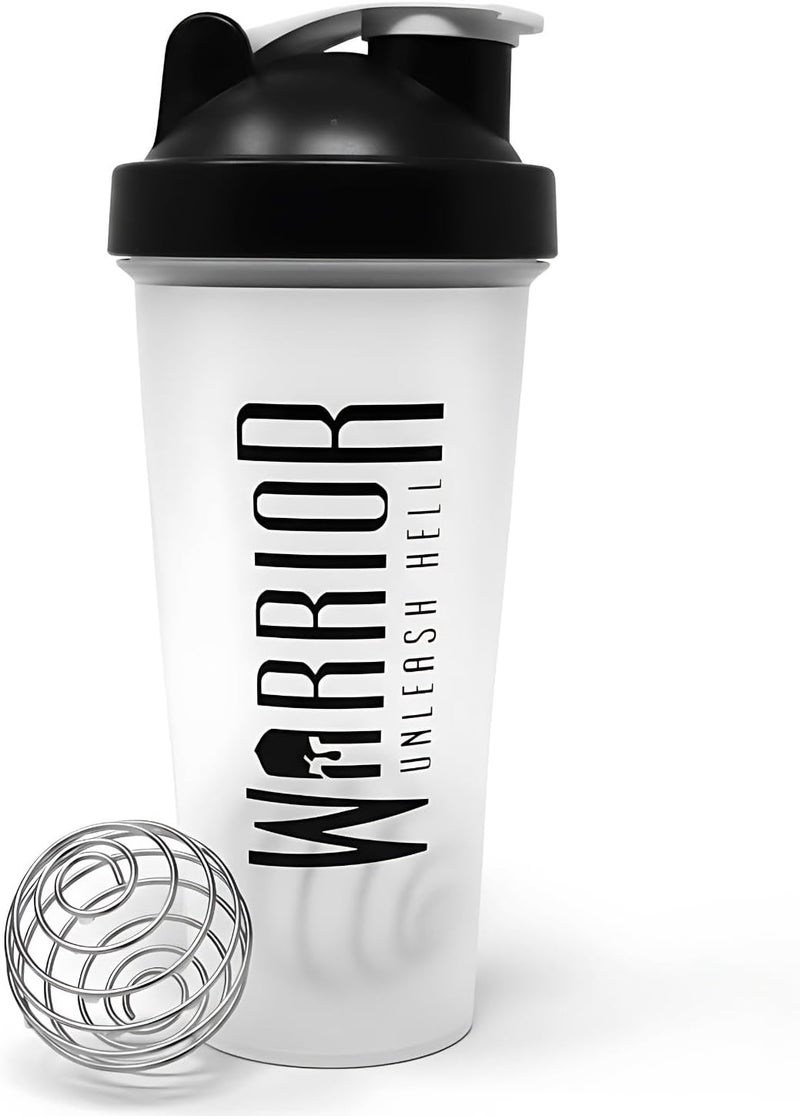Warrior Protein Shaker Bottle, Includes Wire Mixball Blender – 600ml – Perfect for Mixing Powdered Shakes, Clear, BPA Free, Dishwasher Safe - Image 1