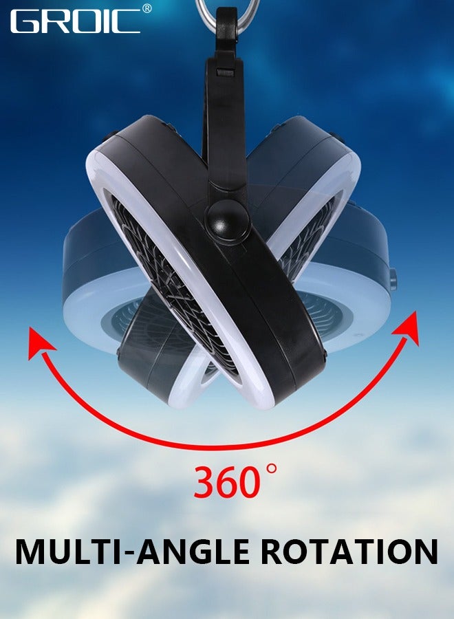 GROIC Portable Camping Fan with LED Lantern, USB Rechargeable Waterproof Tent Fan with Hanging Hook Survival Kits for Indoor Outdoor Hiking Car Office Desk Outdoor Emergency Power Outage - Image 2