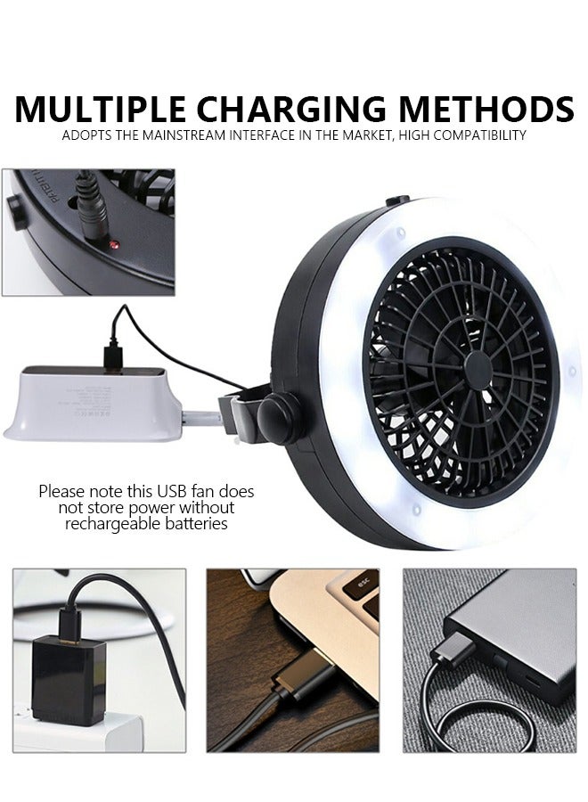 GROIC Portable Camping Fan with LED Lantern, USB Rechargeable Waterproof Tent Fan with Hanging Hook Survival Kits for Indoor Outdoor Hiking Car Office Desk Outdoor Emergency Power Outage - Image 5