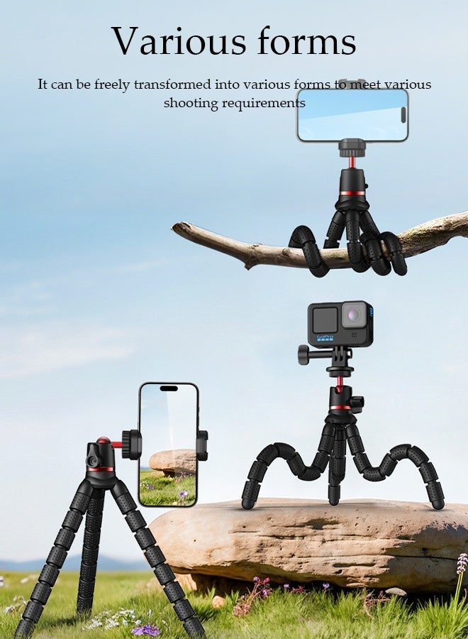 DUNISO Multi-functional Flexible Tripod Camera Tripod Portable Phone Tripod Holder with Gopro Accessories, Phone Clip, and Bluetooth Remote Control Small Travel Tripod Phone Stand Selfie Stick Octopus Camera Grip  Phone Tripod for Phones, Webcam, Camcorder - Image 2