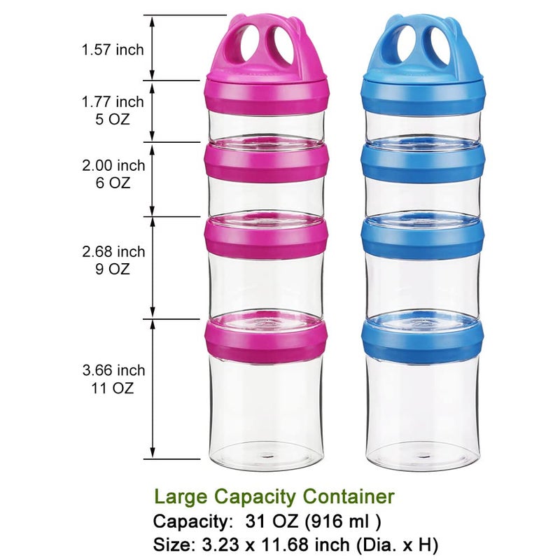 BeneLabel Stackable Food Storage Containers with Twist Lock System - BPA-Free Tritan Containers for Travel, Formula, Protein Powder, Snacks - Leakproof & Dishwasher Safe (Red and Blue, 31oz per) - Image 3