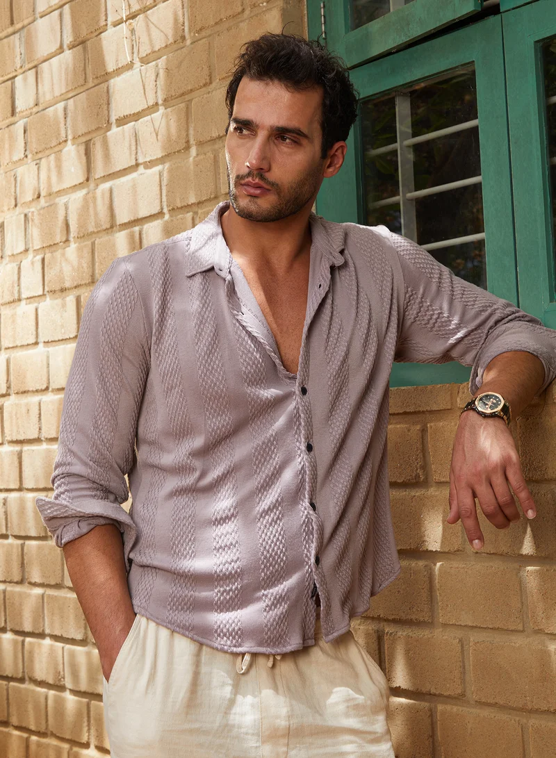 Campus Sutra Men's Pastel Purple Weave-Panel Shirt