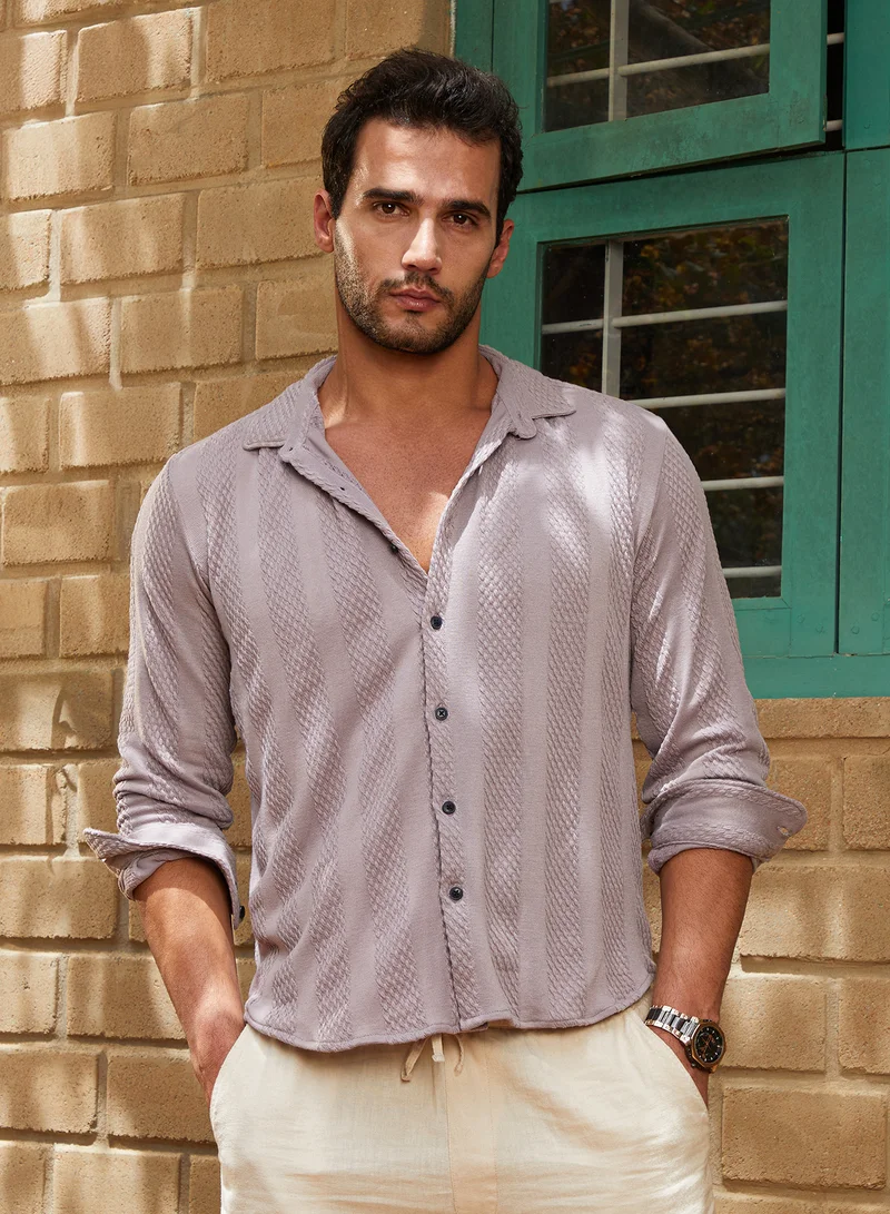 Campus Sutra Men's Pastel Purple Weave-Panel Shirt
