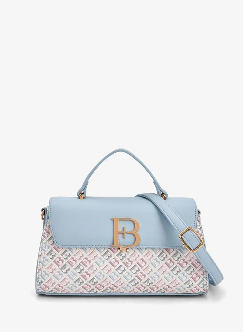 Floral Bella Monogram Print Satchel Bag with Detachable Strap