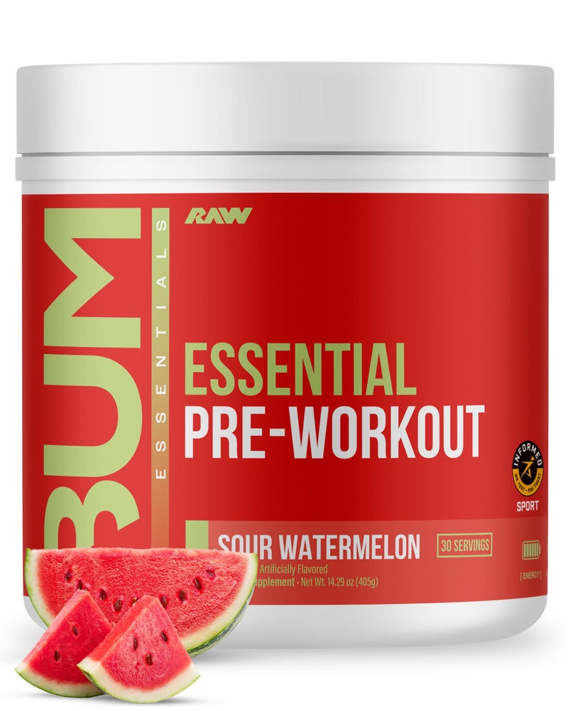 RAW Essential PreWorkout Powder Sour Watermelon Chris Bumstead Sports Nutrition Supplement for Men Women Preworkout Energy Powder with Caffeine LCitrulline LTyrosine Beta Alanine Blend - Image 2