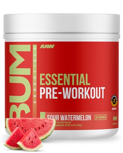 RAW Essential PreWorkout Powder Sour Watermelon Chris Bumstead Sports Nutrition Supplement for Men Women Preworkout Energy Powder with Caffeine LCitrulline LTyrosine Beta Alanine Blend - Image 1
