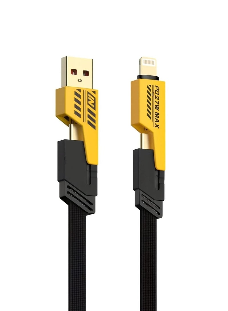 X-Plus 4 in 1 USB C to USB C Fast Charging Cable (65W) with Built-in USB A and Lightning Connector (27W), Flat and Fast Charging Cable