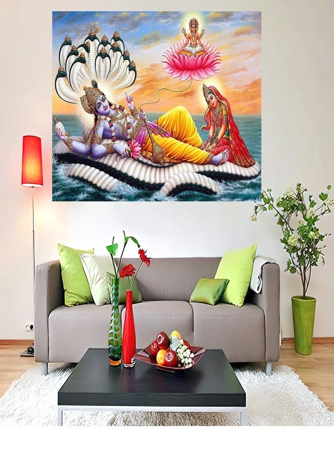 wallpics® Lord Vishnu with Laxmi MATA Waterproof Vinyl Sticker Poster || (12X18 inches) can2836-1 - Image 2