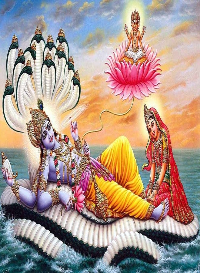 wallpics® Lord Vishnu with Laxmi MATA Waterproof Vinyl Sticker Poster || (12X18 inches) can2836-1 - Image 1