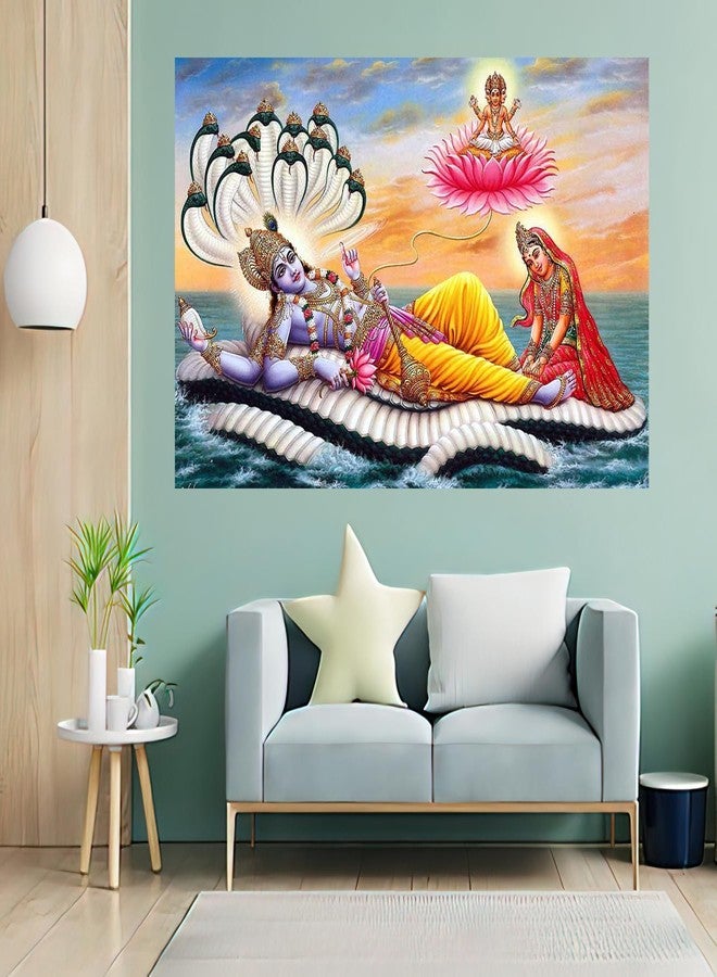 wallpics® Lord Vishnu with Laxmi MATA Waterproof Vinyl Sticker Poster || (12X18 inches) can2836-1 - Image 5