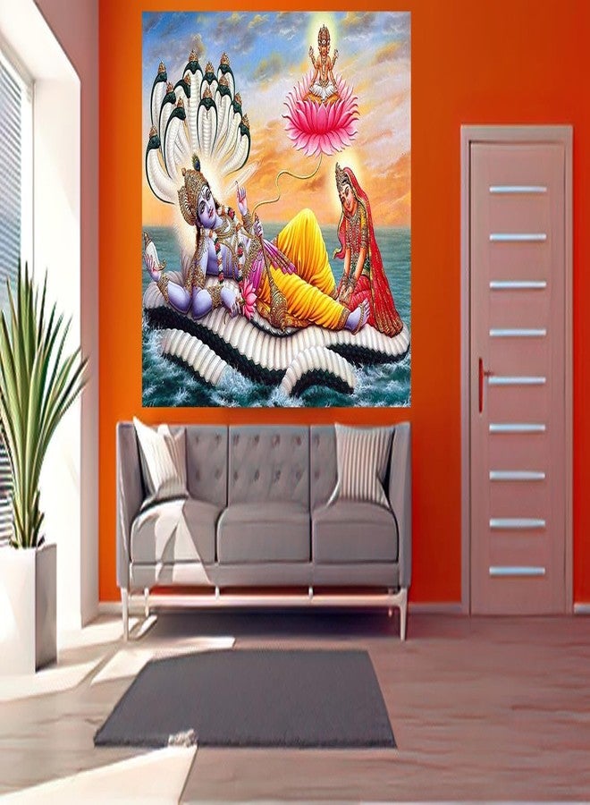 wallpics® Lord Vishnu with Laxmi MATA Waterproof Vinyl Sticker Poster || (12X18 inches) can2836-1 - Image 3