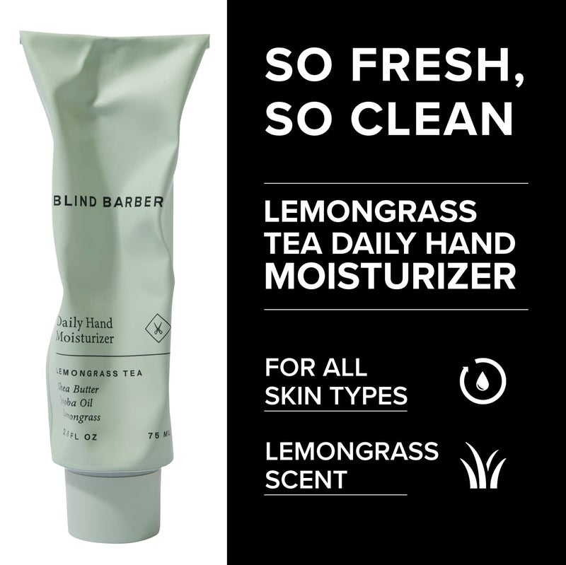 Blind Barber Lemongrass Tea Hand Moisturizer - Hydrating & Soothing Lotion with Shea Butter, Avocado & Jojoba for Dry, Cracked Skin - Menâ€™s Skin Care (2.6oz / 75ml) - Image 3