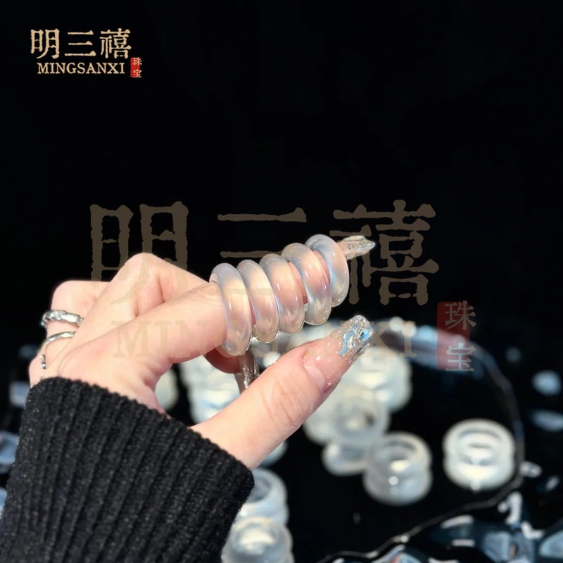 Generic Natural Agate Lychee Pendants Womens Jade Ice Amulets High ice horse ring [15-18 ring mouth random]] 