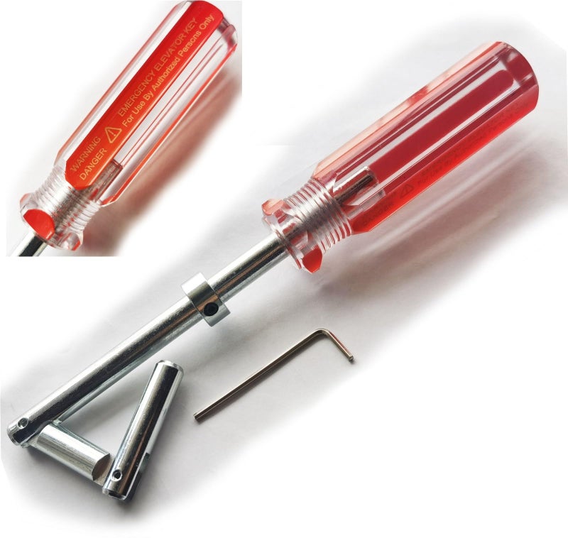 YnFag Elevator Drop Key Double Knuckle Emergency Drop Key Red Handle with Printed Warning 1 - Image 2