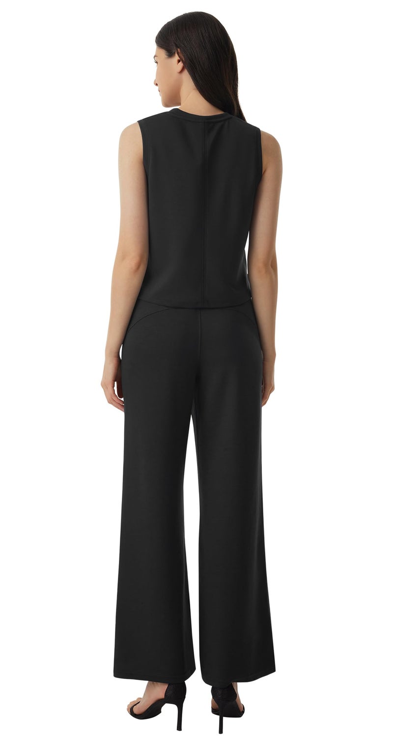 AFITNE Womens 2 Piece Outfits Air Essentials Sleeveless Tank Crop Top Wide Leg Sweatpants Lounge Set 2024 Tracksuit 29" Black, S - Image 3