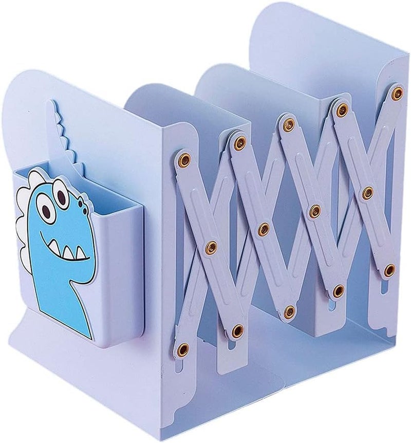 KolorFish Bookend, Metal Book Ends for Shelves, Book Stopper for Heavy Books, Hold Books for Kids Room, Home, Office, Classroom, Library with Cartoon Removable Pen Holder (Blue) - Image 1