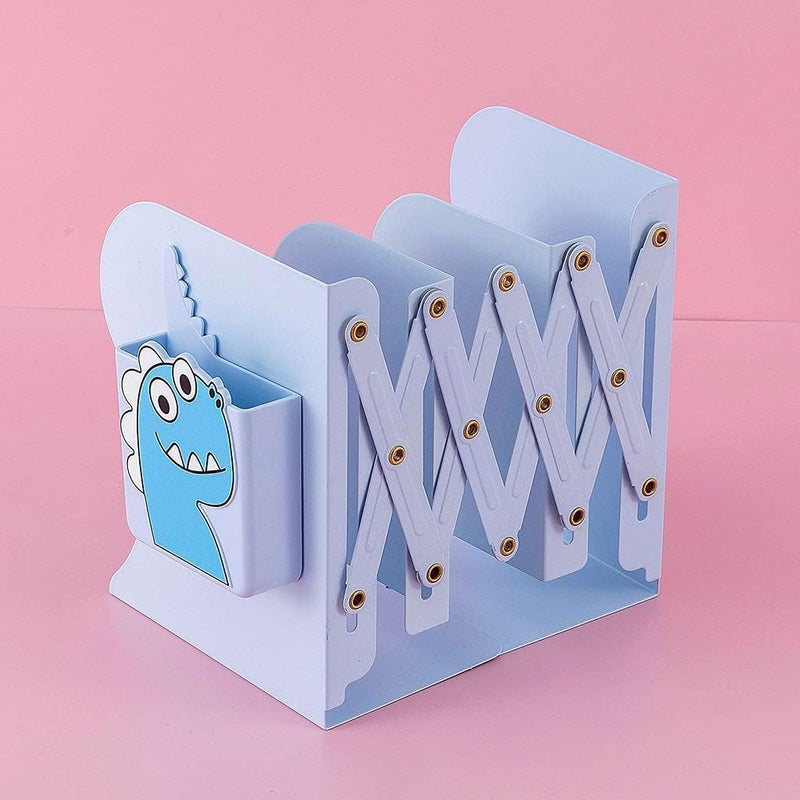 KolorFish Bookend, Metal Book Ends for Shelves, Book Stopper for Heavy Books, Hold Books for Kids Room, Home, Office, Classroom, Library with Cartoon Removable Pen Holder (Blue) - Image 2