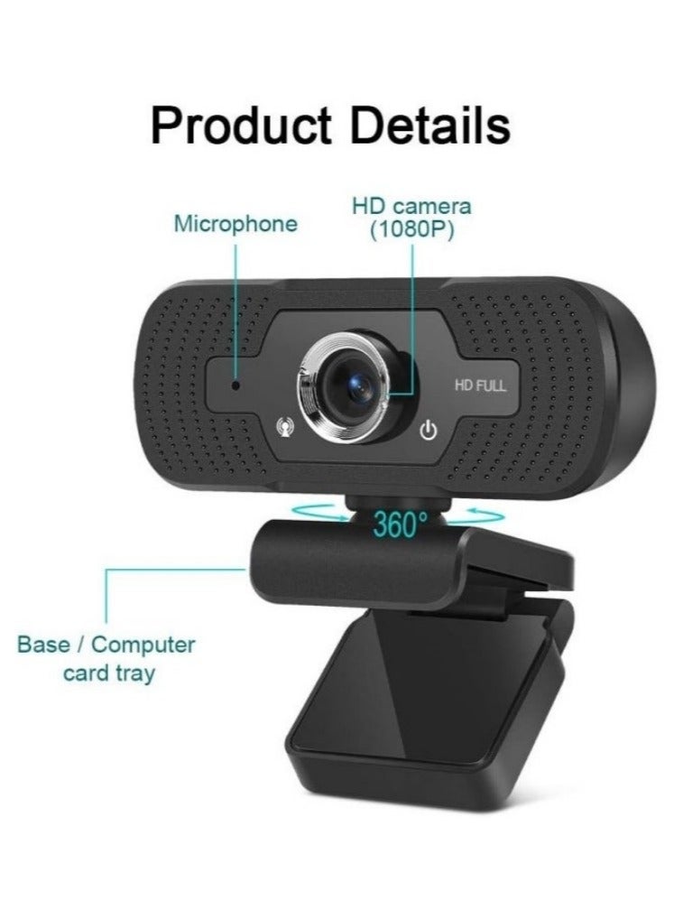 Webcam HD 1080P,Webcam with Microphone, USB Desktop Laptop Camera with 110 Degree Widescreen,Stream Webcam for Calling, Recording,Conferencing, Gaming,Webcam with Privacy Shutter and Tripod - Image 2