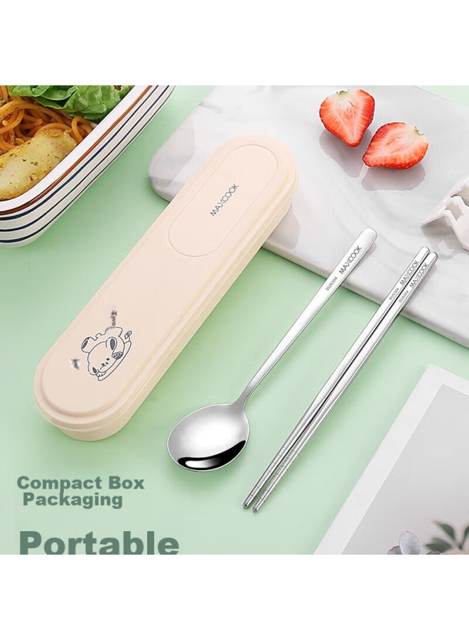 MAX COOK Meichun (maxcook) 304 Stainless Steel Chopsticks And Spoon Cutlery Set, Portable Three-piece Chopsticks And Spoon Set, Cream White Mcgc0598 - Image 2
