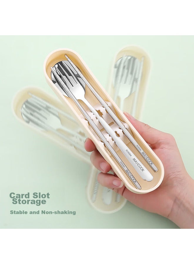 MAX COOK Meichun (maxcook) 304 Stainless Steel Chopsticks And Spoon Cutlery Set, Portable Three-piece Chopsticks And Spoon Set, Cream White Mcgc0598 - Image 3