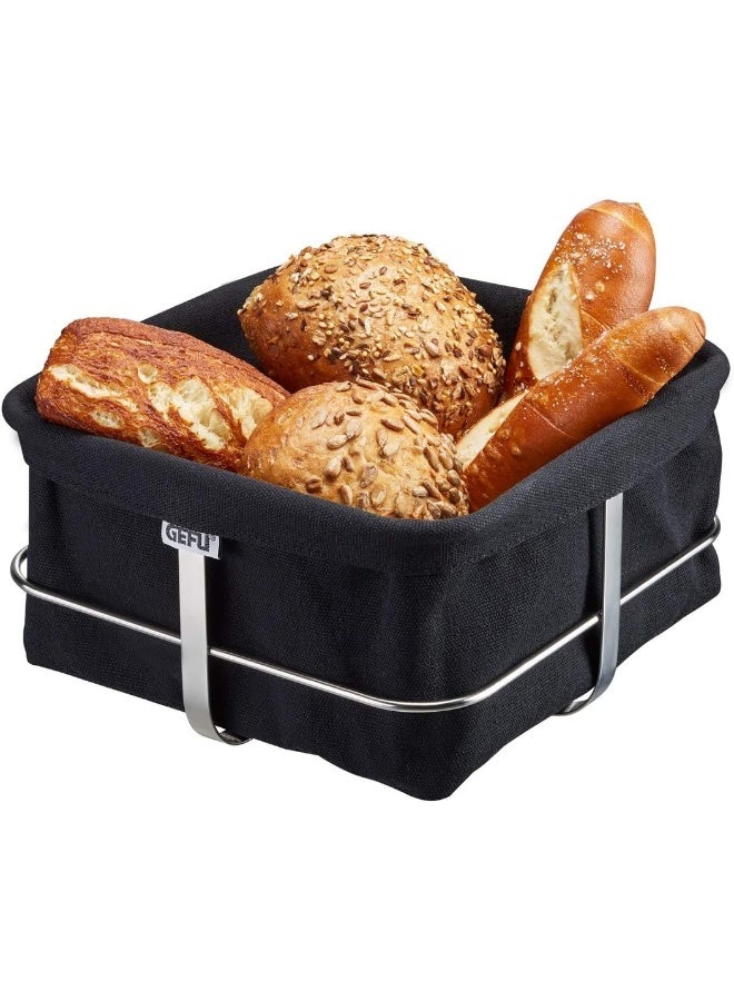 GEFU سلة خبز غيفو برانش، سلة خبز مربعة من الفولاذ المقاوم للصدأ مع غطاء قماشي، مربعة، سوداء - Image 1