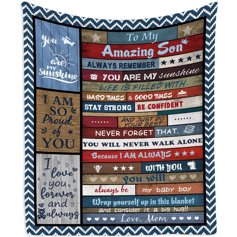 Mubpean Gifts for Son  Son Gifts Blanket 60""X50""  Son Gifts from Mom  Gifts for Son from Mom  Son Birthday Gifts  Birthday Gifts for Son  Son Gifts for Christmas  to My Son Blanket  Best Son Ever Gift - Image 1